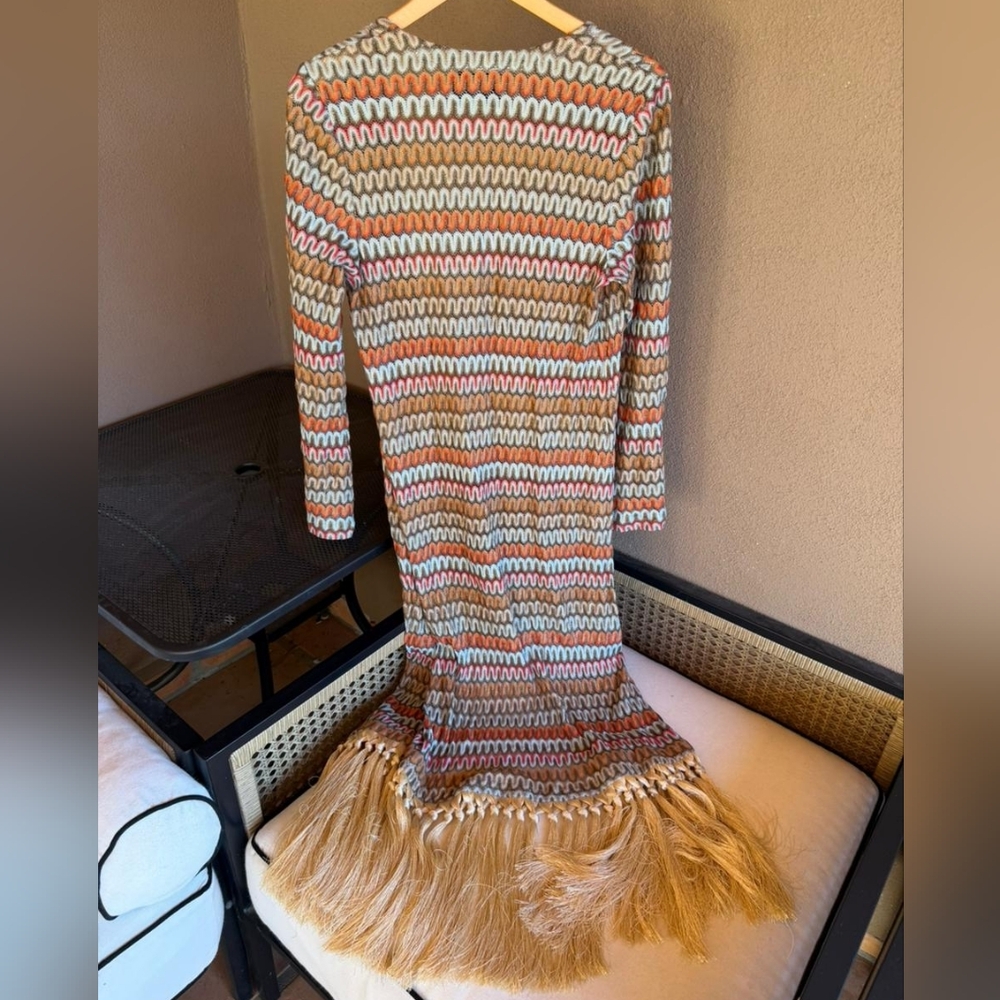 Alexis Geniste Fringe Chevron Kimono Robe Duster Maxi Dress - Picture 6 of 7